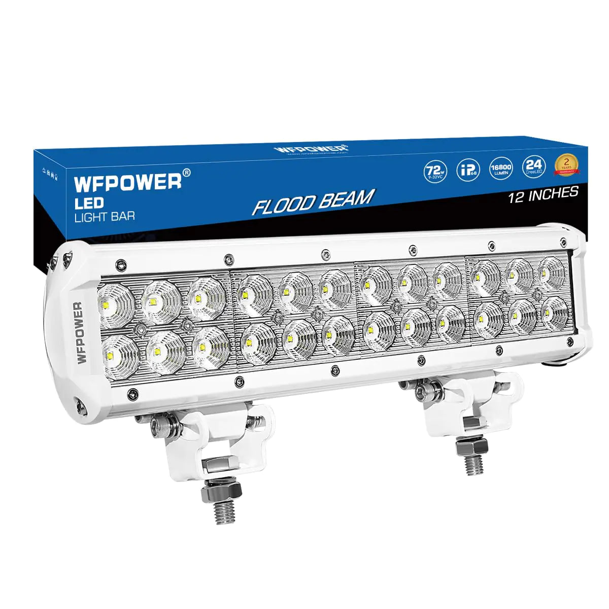 WFPOWER 12 Inch LED Light bar High-end Super Bright 72W Flood Marine Light Bar White LED Light Bar for Boat Deck Dock Waterproof IP68 LED Bar Lights 12V 24V Offroad Light Bar for Trucks SUV 4x4