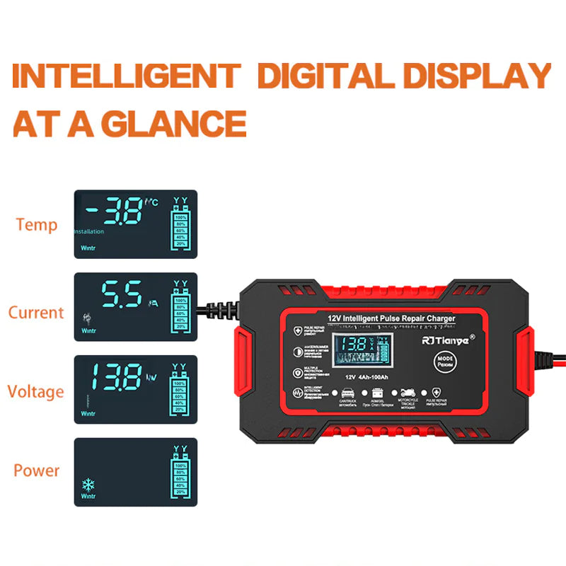 Cargador Universal Inteligente de Batería 12V 6A para Motocicletas